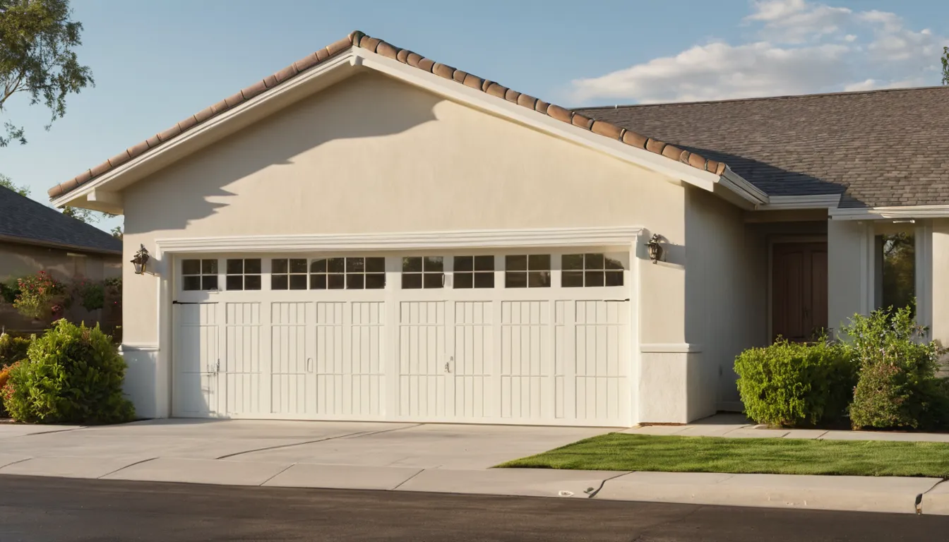 A tidy suburban home with a closed garage door in Woodside