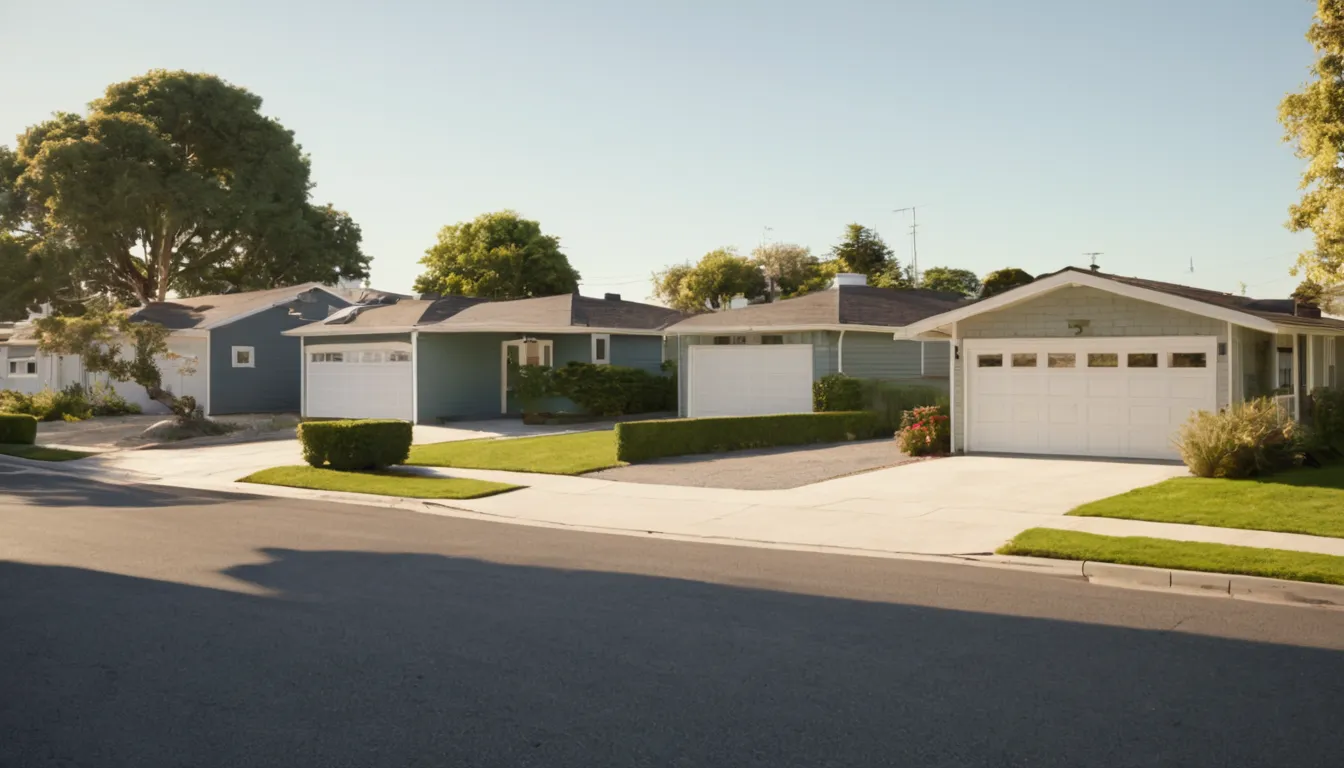 Older homes with garage doors across the Woodside area